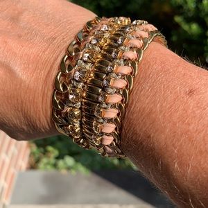 Henri Bendel leather and crystal cuff bracelet